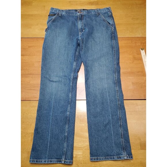 Ariat Rebar M4 Relaxed Boot Size 36x32 Mens Denim Work Blue Jeans Med Wash EUC - Picture 1 of 16